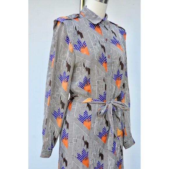 Vintage Pierre Balmain Paris Dress 70s 80s Peter Pan Collar Psychedelic XS S M - Picture 2 of 9